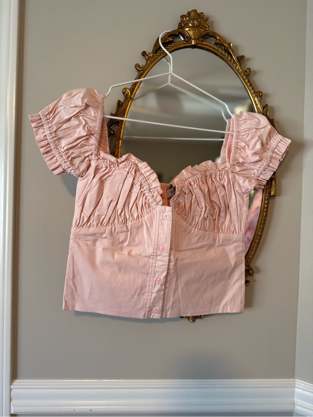 With Jean Pink Puff Sleeve Crop Top